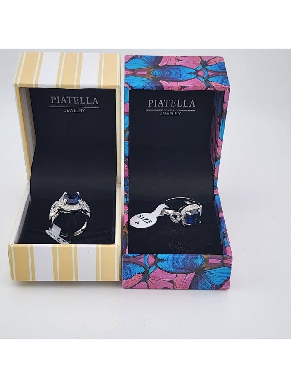 Brand New Gold Plated Double Heart Blue gemstone Ring - Picture 2 of 8